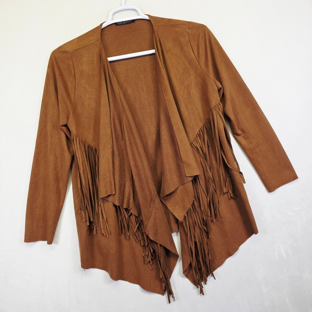 BAJEE COLLECTION Faux Suede Fringe Jacket Womens L Western Boho Festival Y2K - Picture 3 of 15
